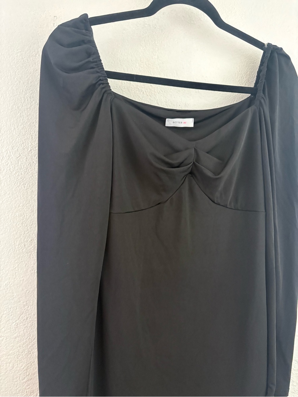 Better Be black long-sleeve mini dress sweetheart neckline gathered bust detail - Picture 2 of 5